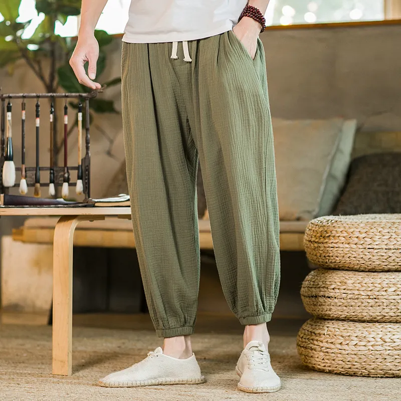 2021 Spring New Men'S Cotton Hemp Chinese Style Loose Casual Pants Young Men'S Elastic Leggings Men'S Wholesale