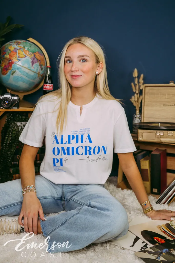 Alpha Omicron Pi Gray Mottos Notch Tee