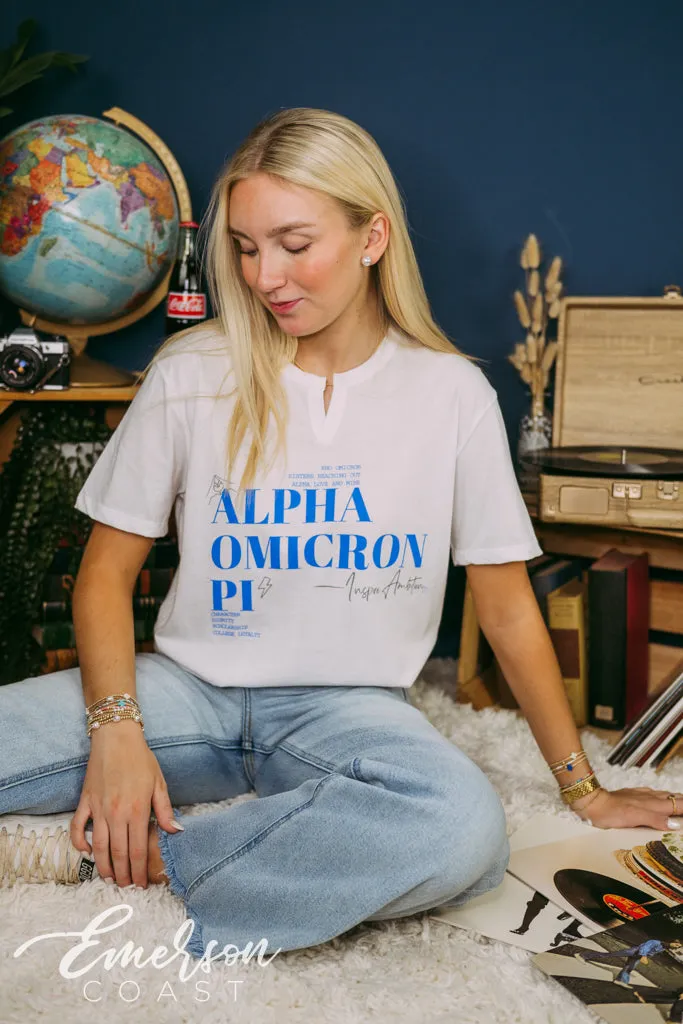 Alpha Omicron Pi Gray Mottos Notch Tee