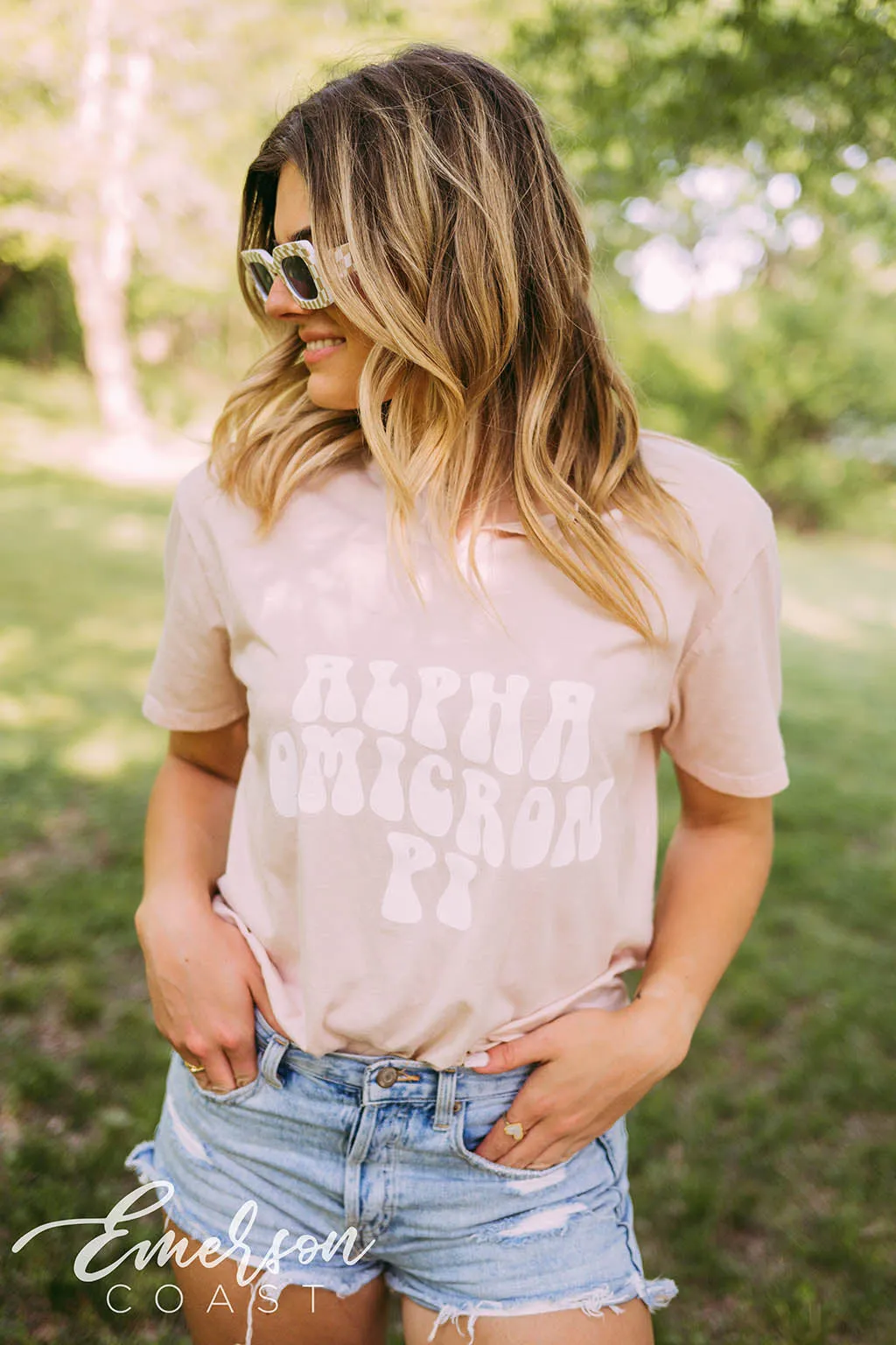 Alpha Omicron Pi PR Pink Notch Tee