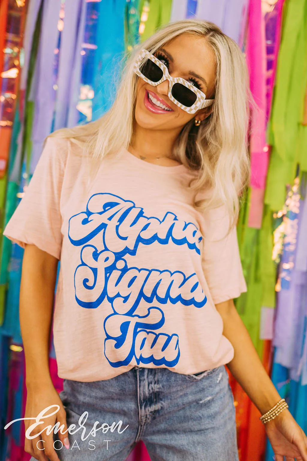 Alpha Sigma Tau PR Retro Peach Slub Tee