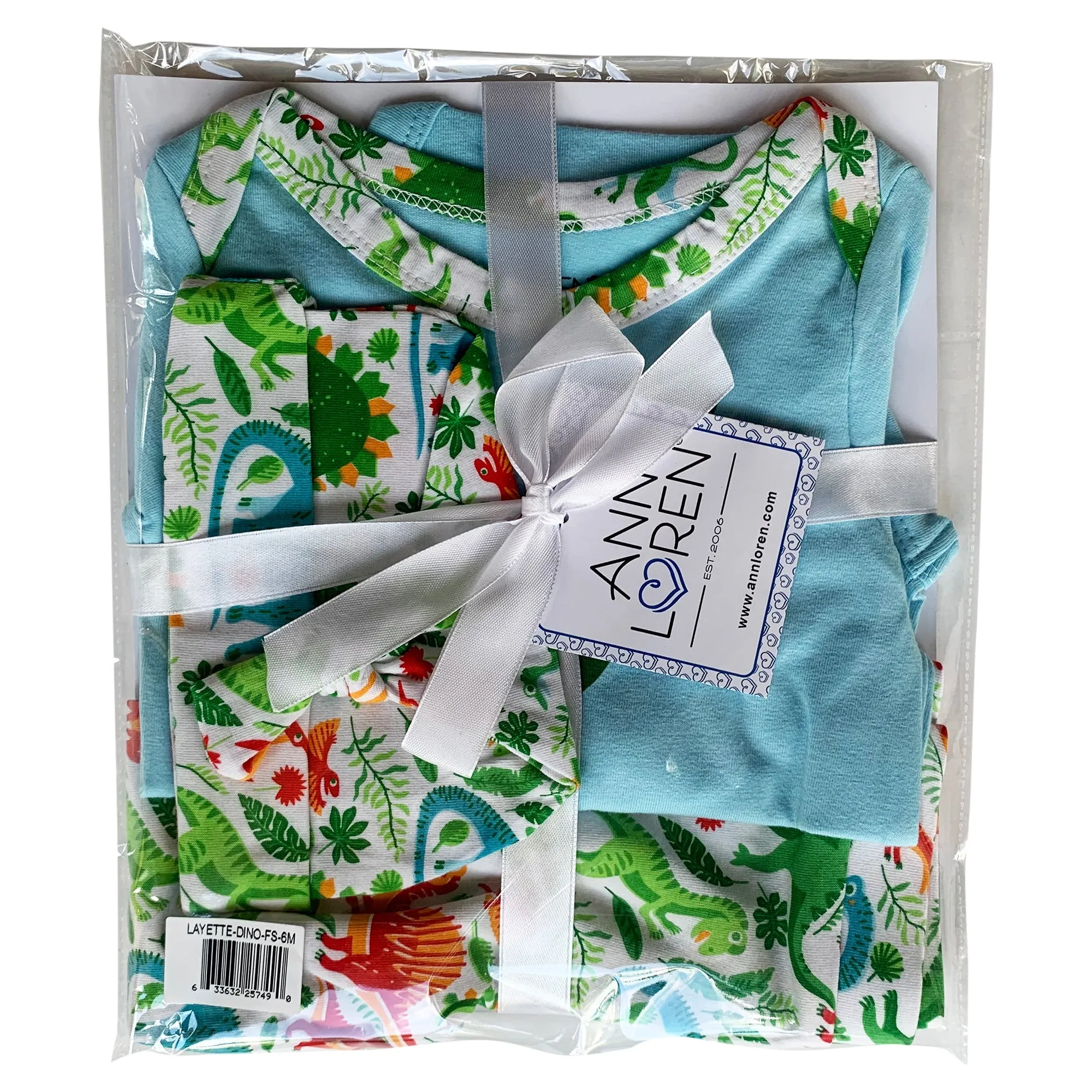 AnnLoren Baby Layette Boys Dinosaur Long Sleeve Onesie Pants Cap 3pc Gift Set