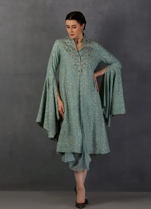 Aqua Chanderi Embroidered Jacket Set
