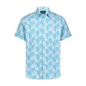 Aqua Teal Island Floral Print Shirt