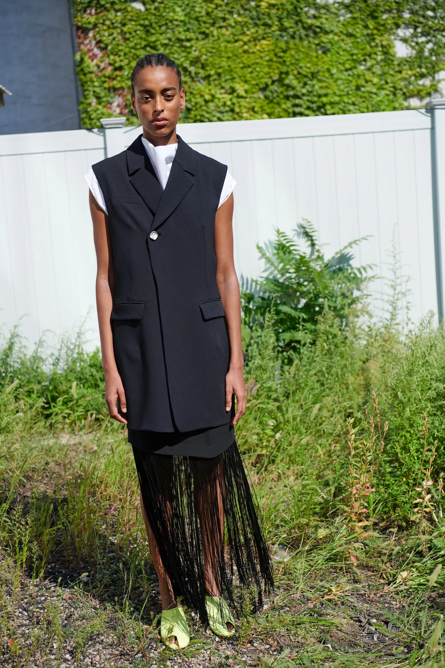 Asymmetric Hem Fringe Skirt - Black