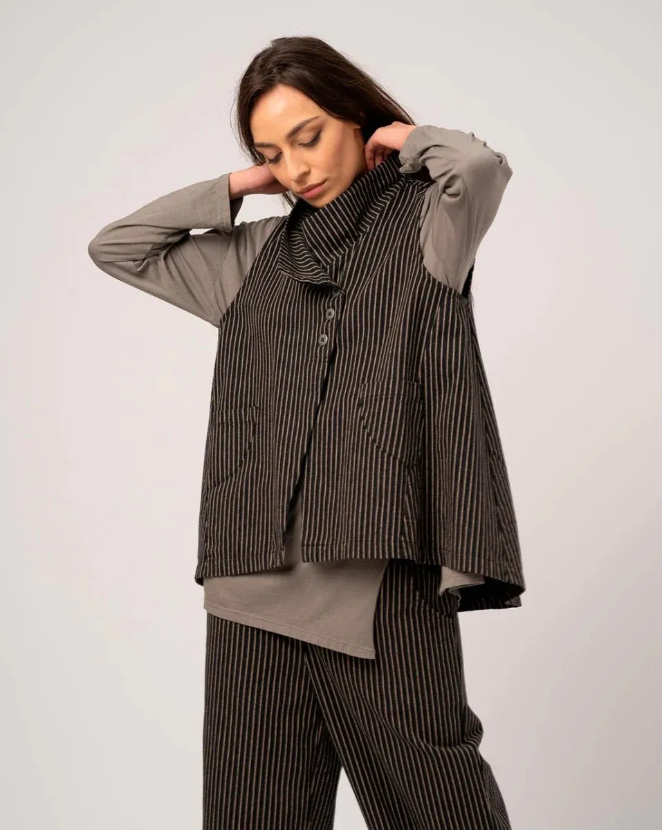 Baci / Amici Italy  Asymmetrical Striped Vest Black Stripe 3012019BLKSTRXS