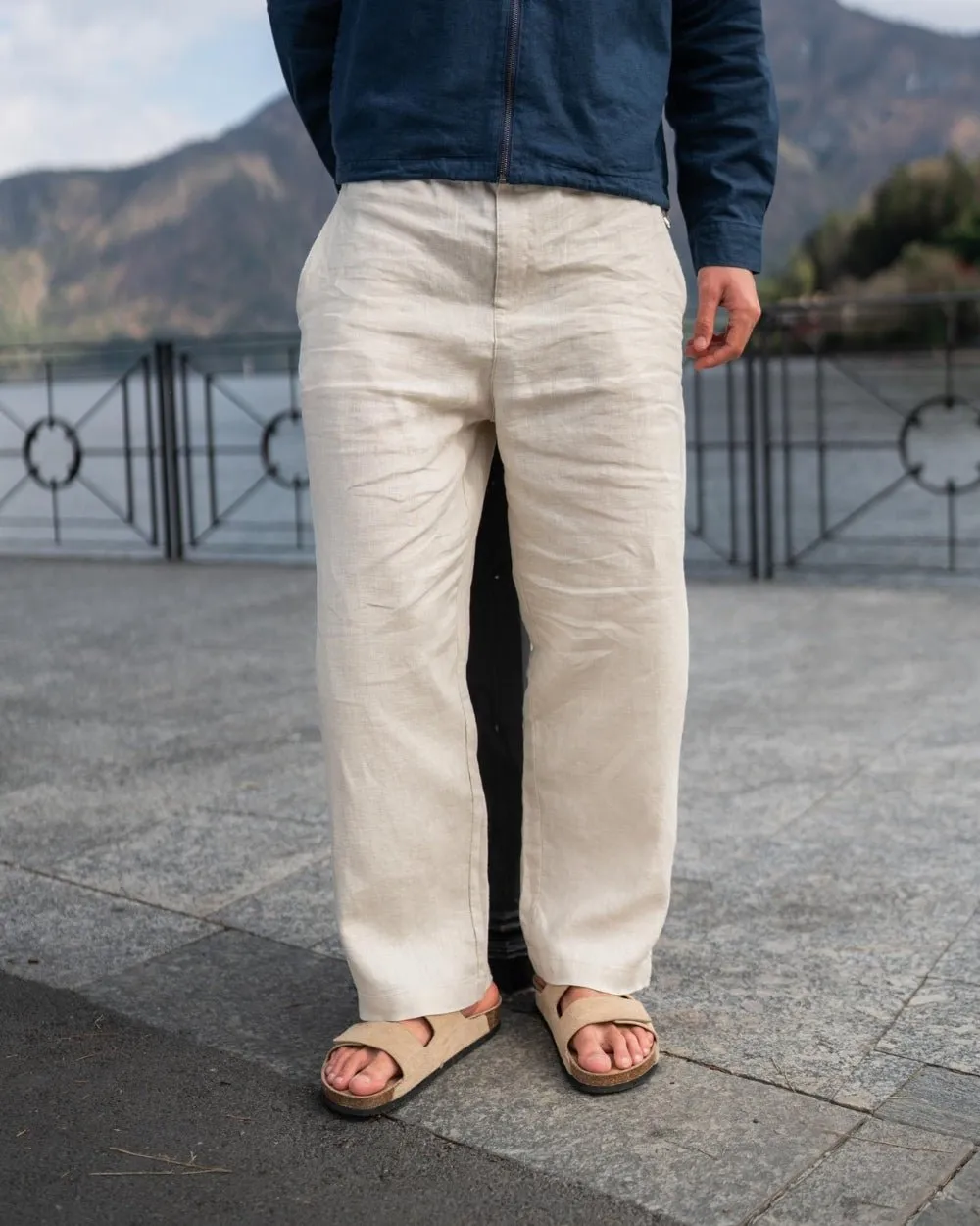 Baggy 100% Linen Pants Beige