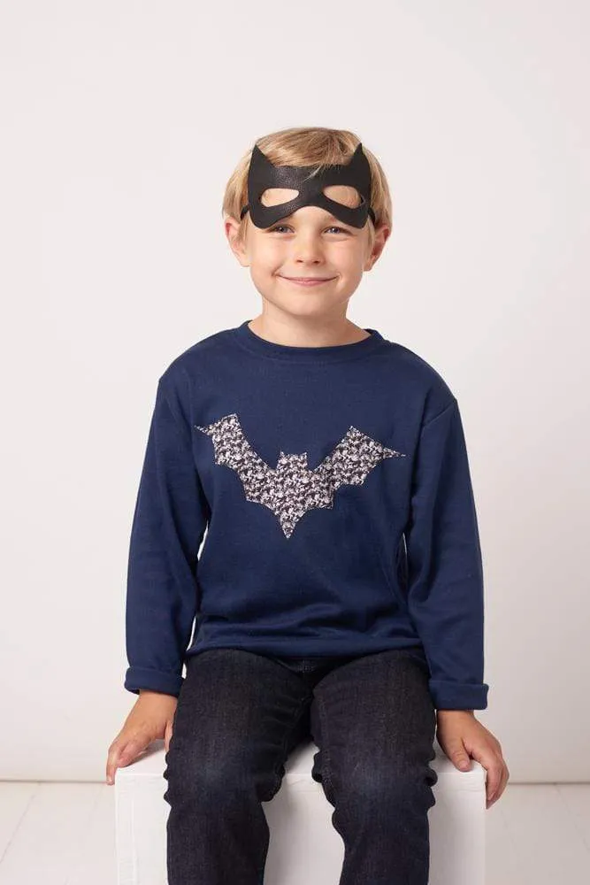 Bat Navy or White Cotton Tee in 'Alba' Print