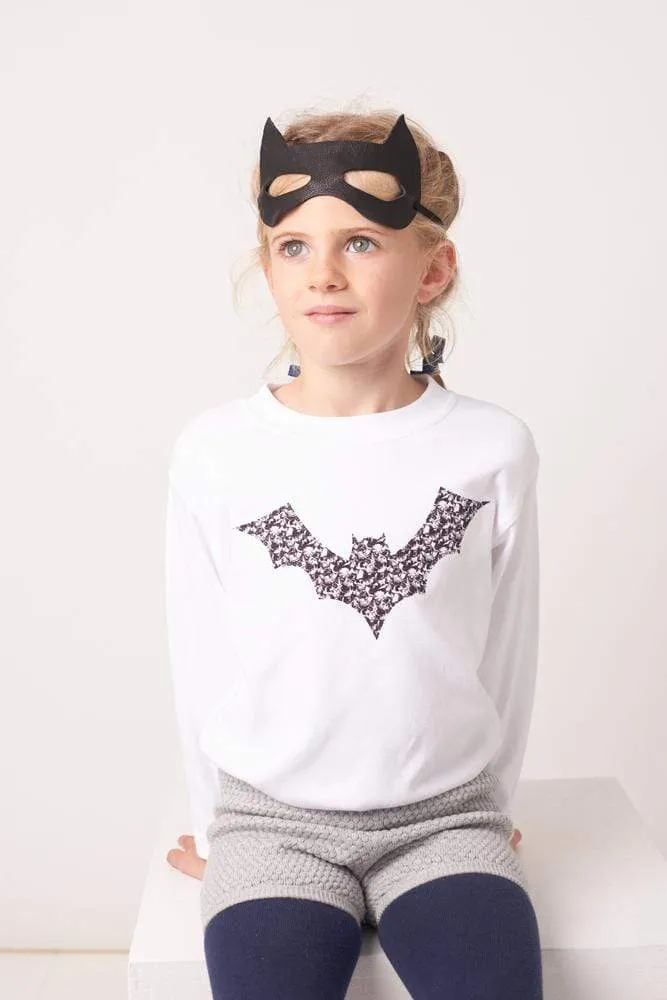 Bat Navy or White Cotton Tee in 'Alba' Print
