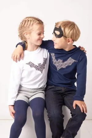 Bat Navy or White Cotton Tee in 'Alba' Print