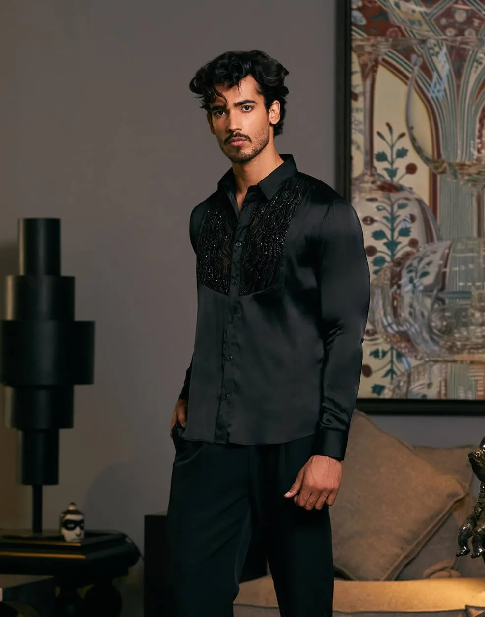 Black tuxedo yoke shirt