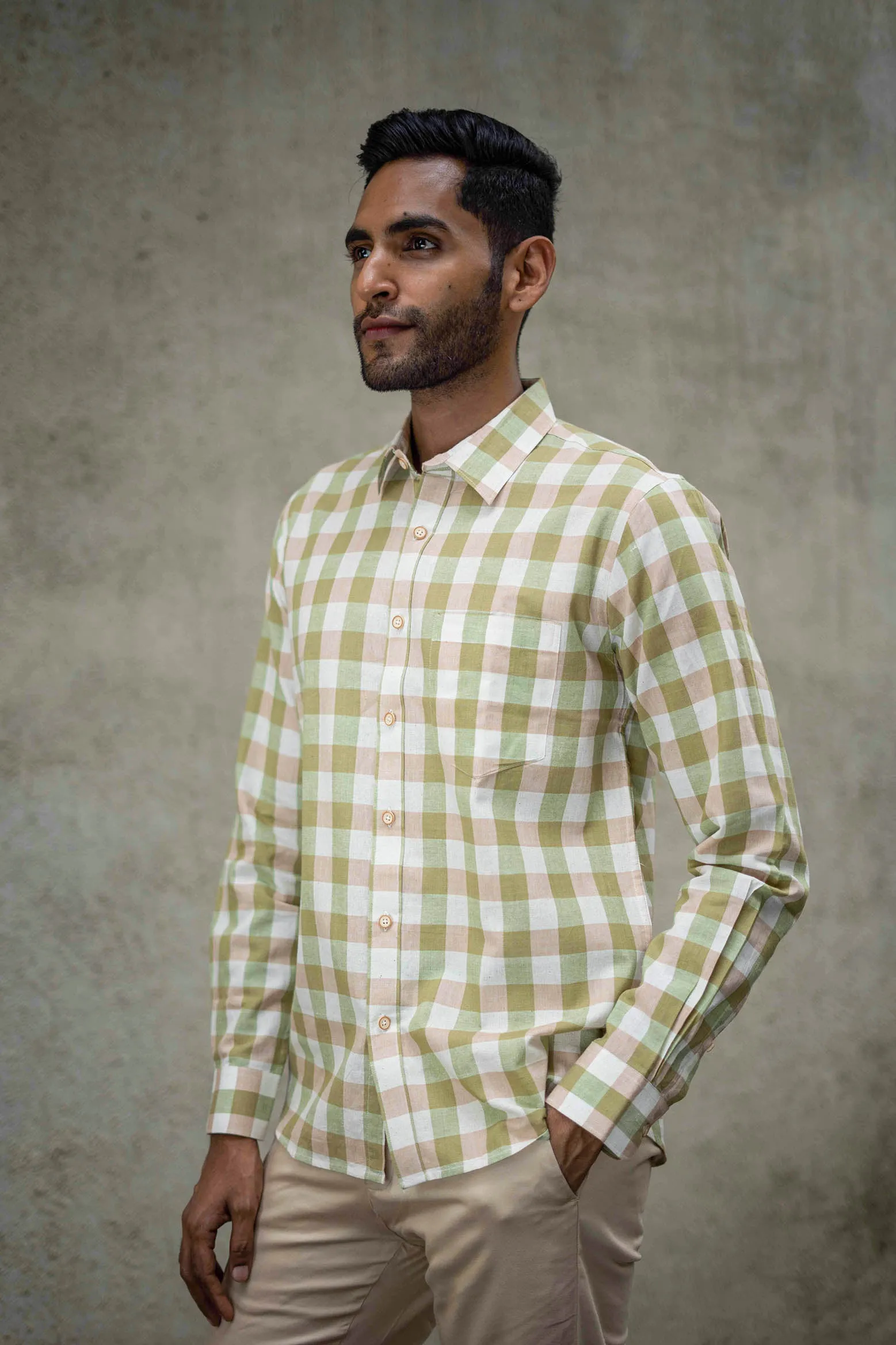 Brown and Green Checks · Regular Collar · Full Sleeve Shirt