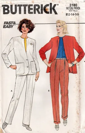 Butterick 3180 Womens Pants Suit 1980s Vintage Sewing Pattern Size 12 - 16 UNCUT Factory Folded