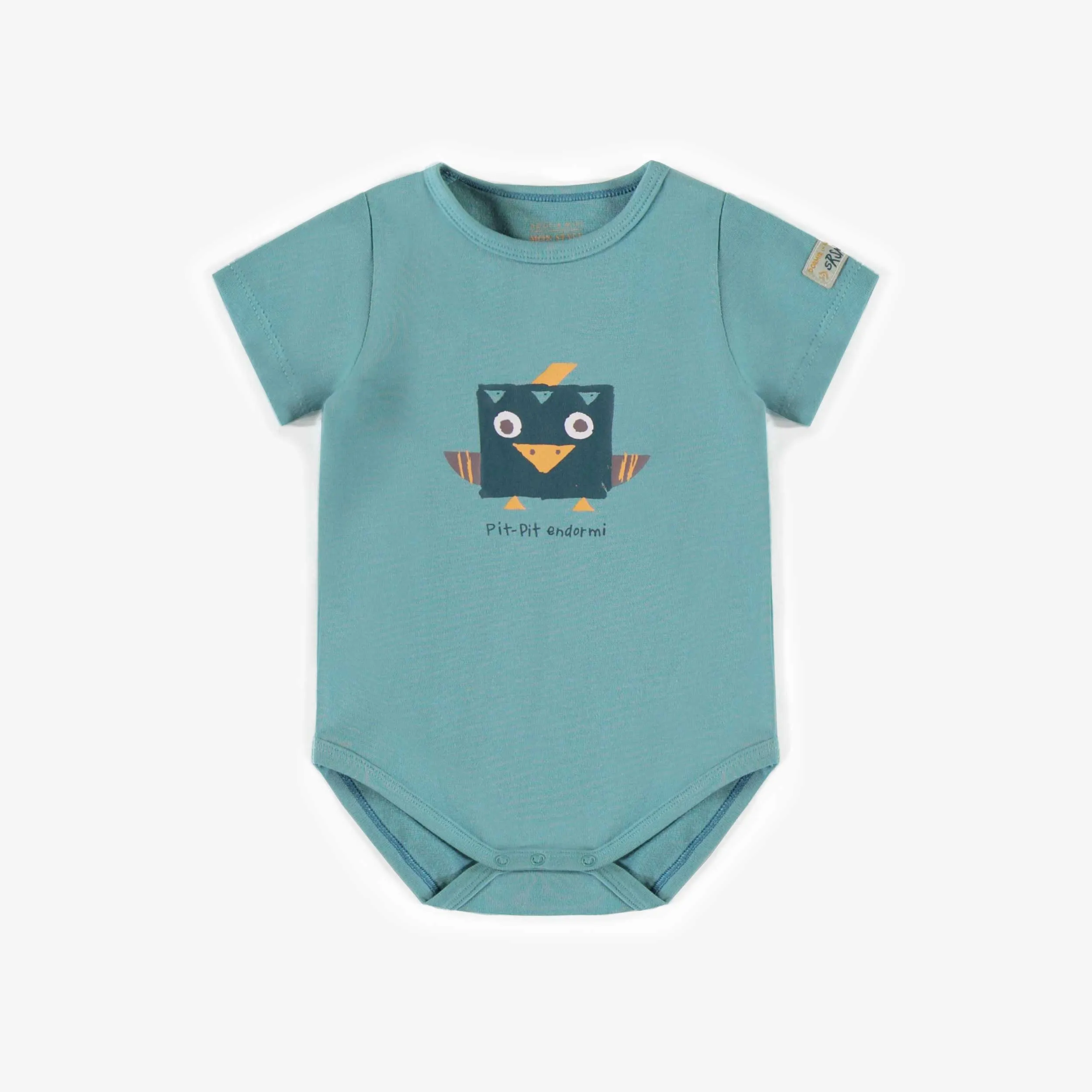 Cache-couche turquoise à manches courtes avec illustration, bébé || Turquoise short-sleeve bodysuit with illustration, baby