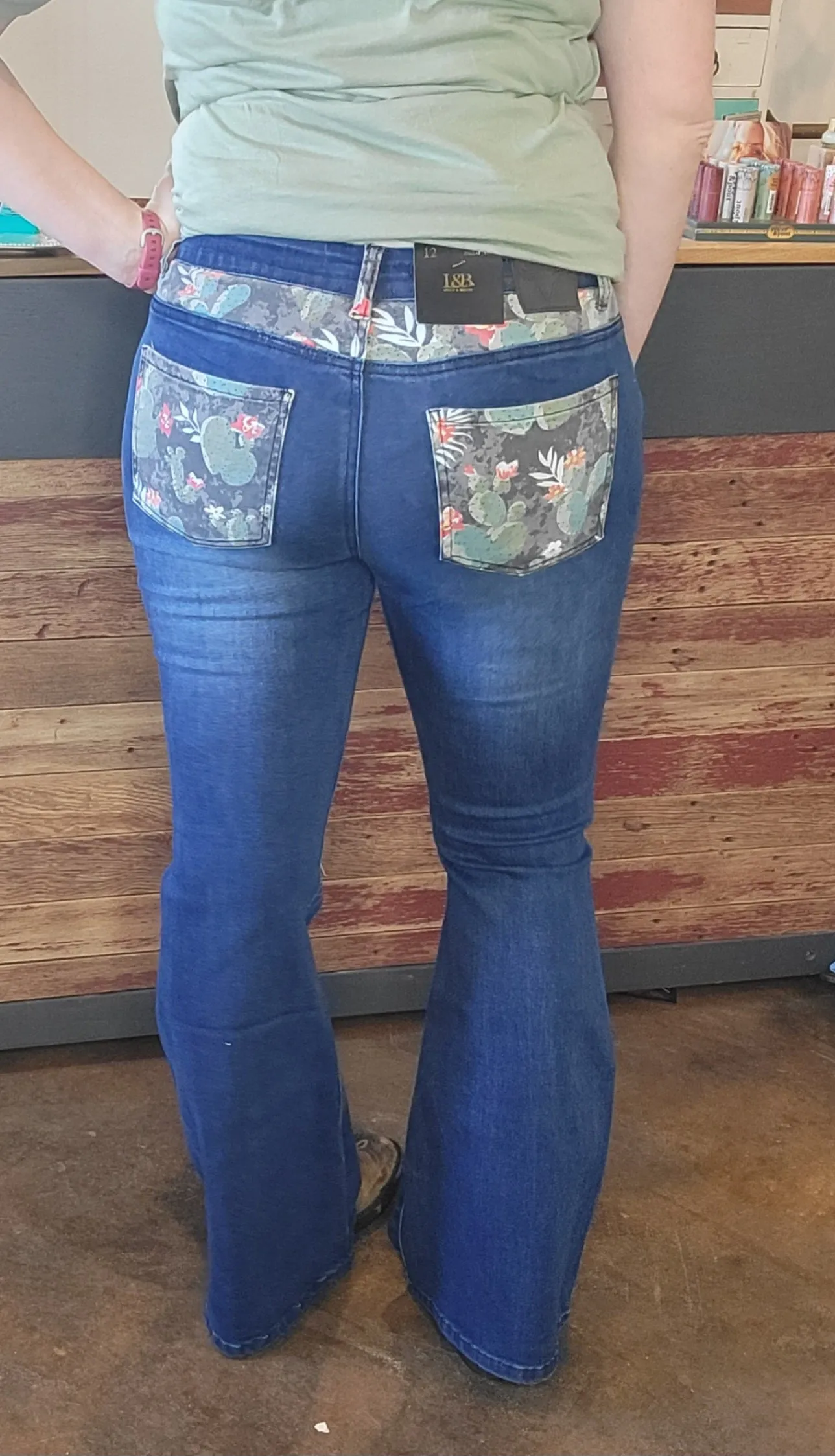 Cactus Back Pocket Mid Rise Flares