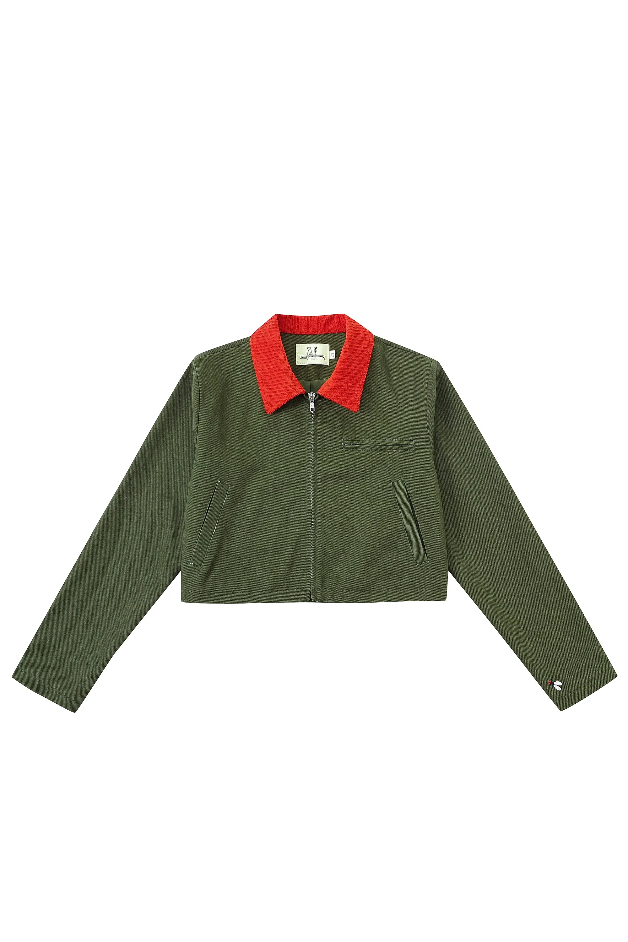 Canvas Construction Crop Jacket in Moss/red