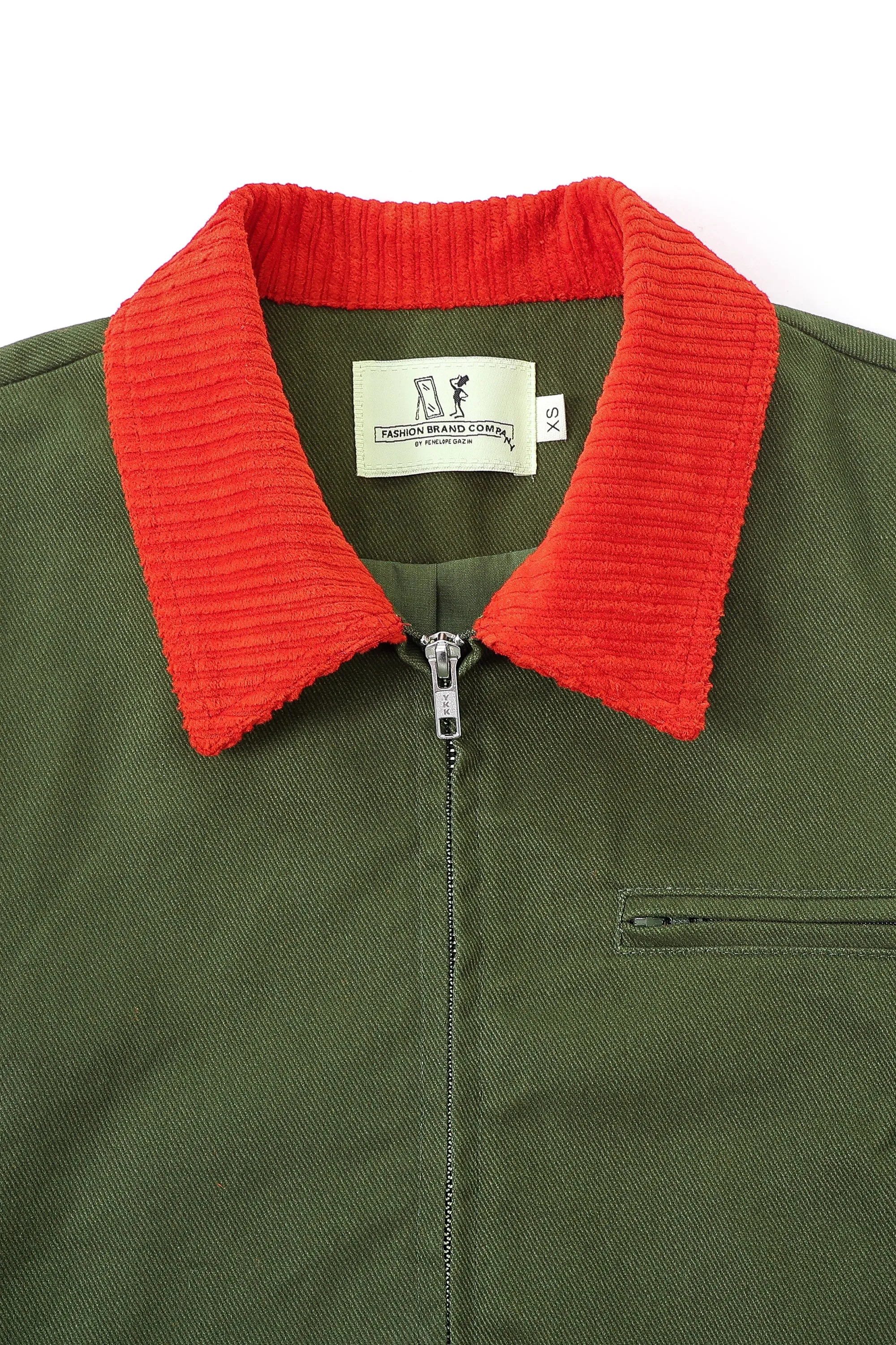 Canvas Construction Crop Jacket in Moss/red