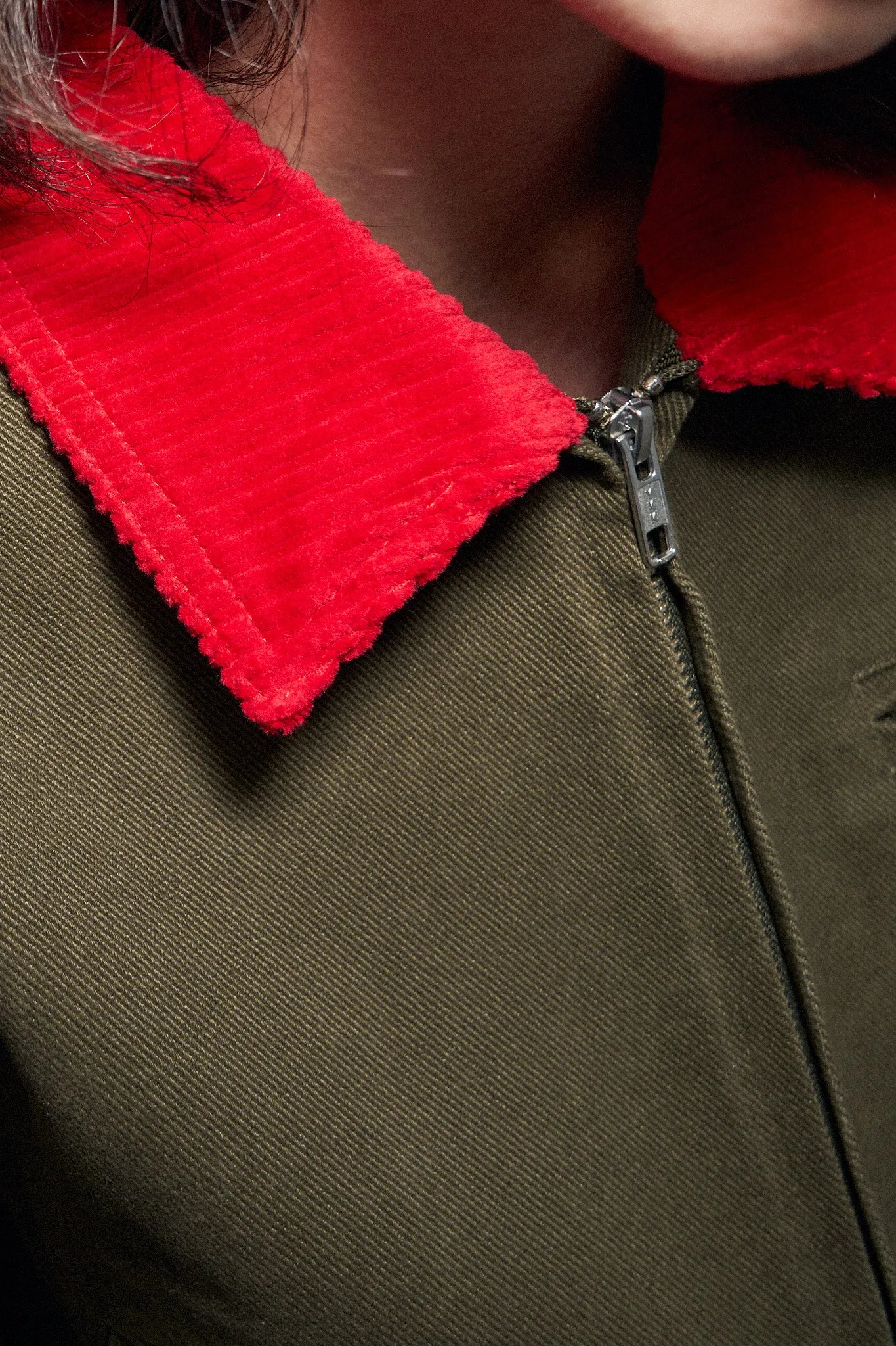 Canvas Construction Crop Jacket in Moss/red