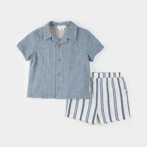 Chambray Shirt and Striped Short Set