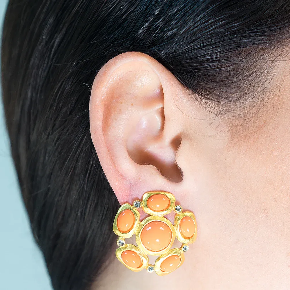 Coral Cabochon Pierced or Clip Earrings