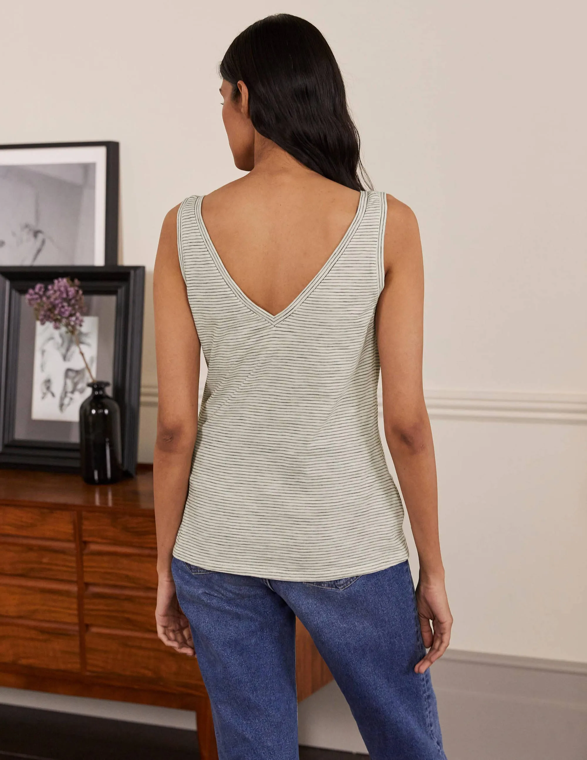 Cotton Vest-Ivory / Navy Stripe