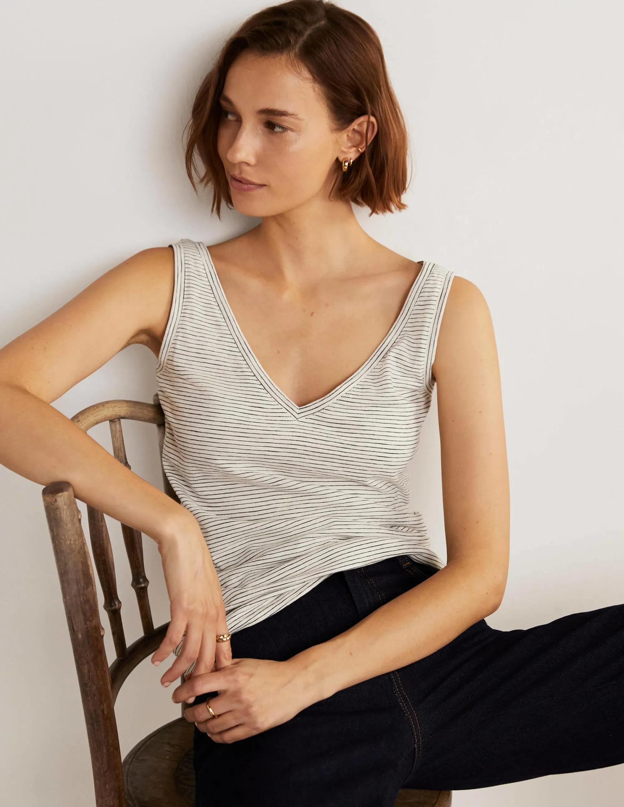 Cotton Vest-Ivory / Navy Stripe