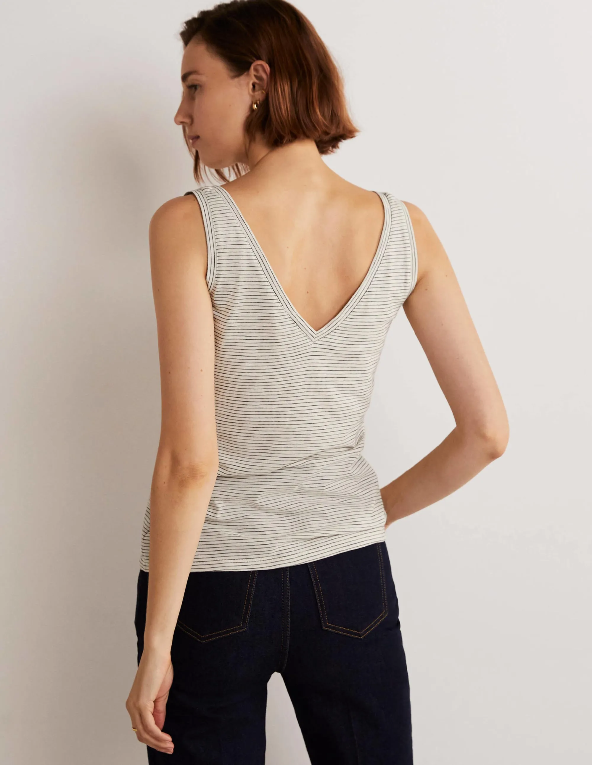 Cotton Vest-Ivory / Navy Stripe