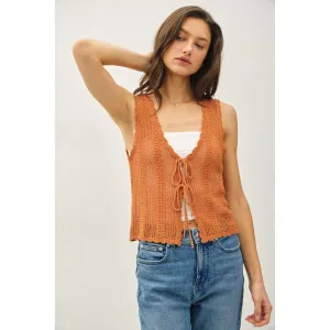 Crochet Knit Vest W/ Tie Fastenings || Apricot