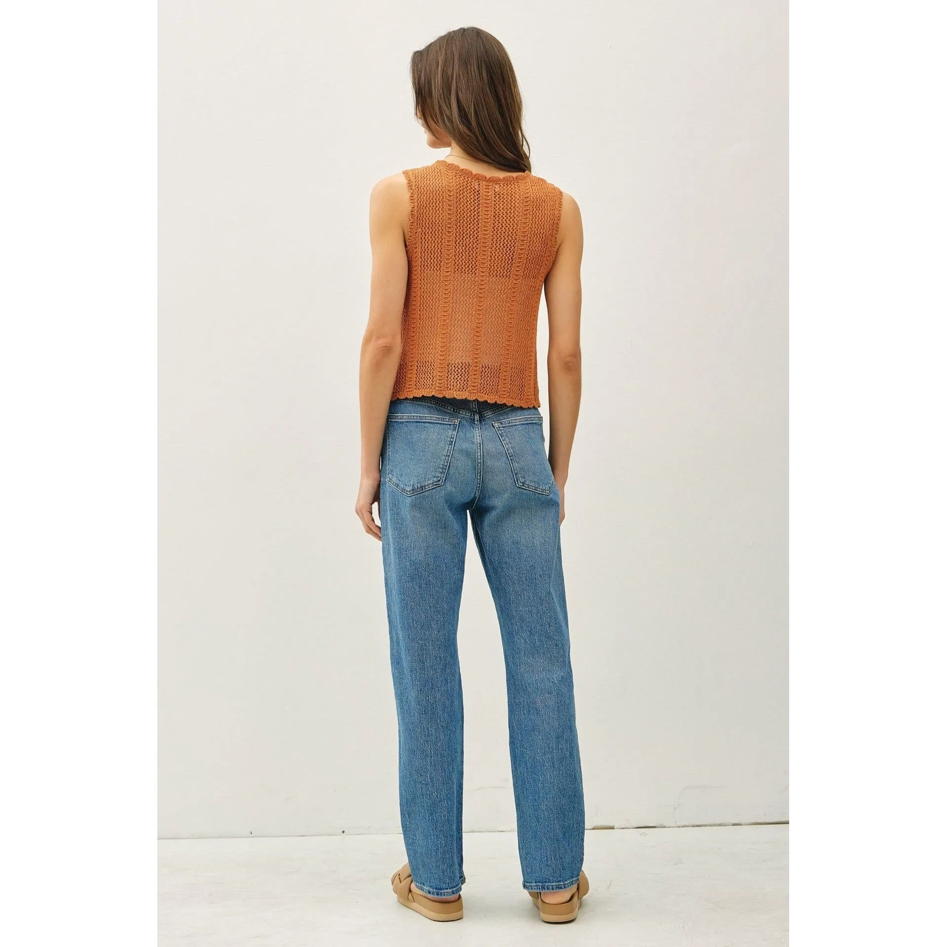 Crochet Knit Vest W/ Tie Fastenings || Apricot