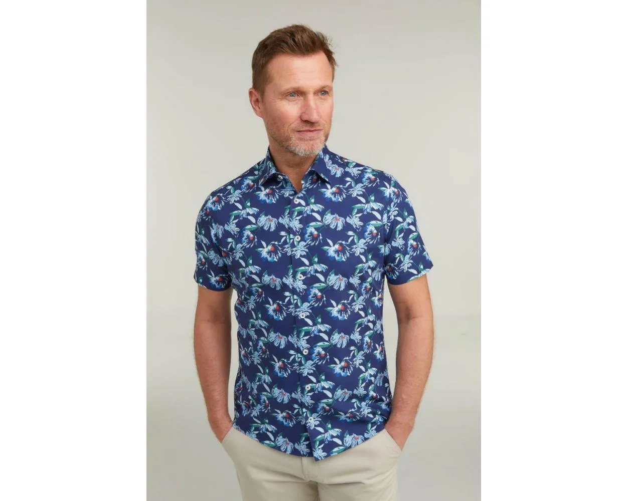 Double Two Men's Plus Size Floral Print Casual Shirt in Blue 2XL to 5XL (DTLS1118)