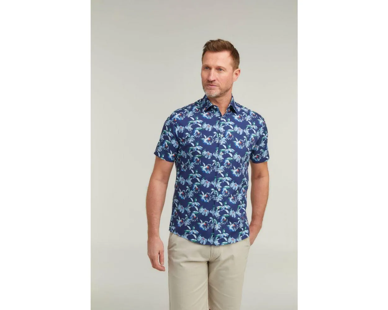 Double Two Men's Plus Size Floral Print Casual Shirt in Blue 2XL to 5XL (DTLS1118)