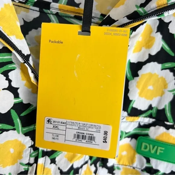DVF Nylon Packable Yellow Poppy Short-Sleeve Hooded Vest XXL - NWT, Diane