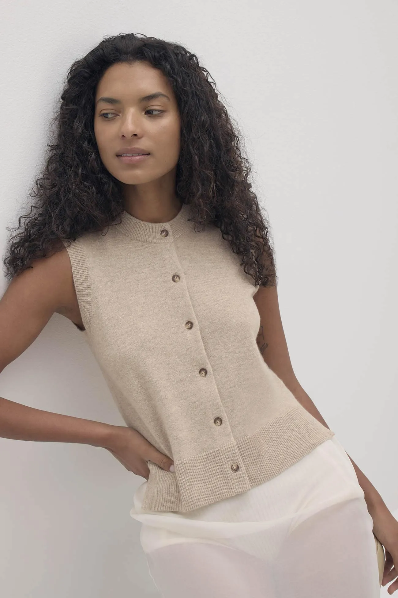 EMMALINE BUTTON-UP CASHMERE SWEATER VEST