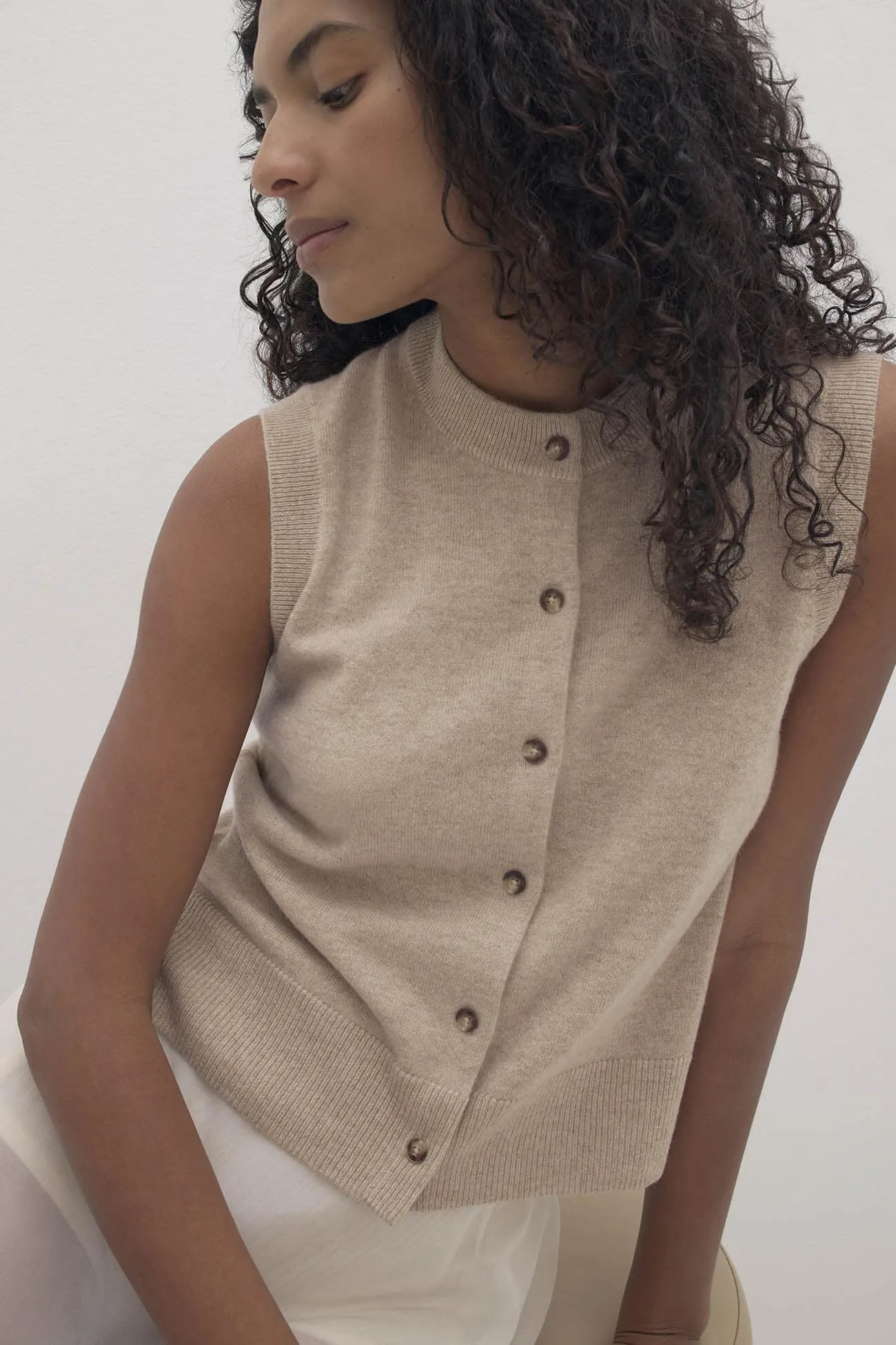 EMMALINE BUTTON-UP CASHMERE SWEATER VEST