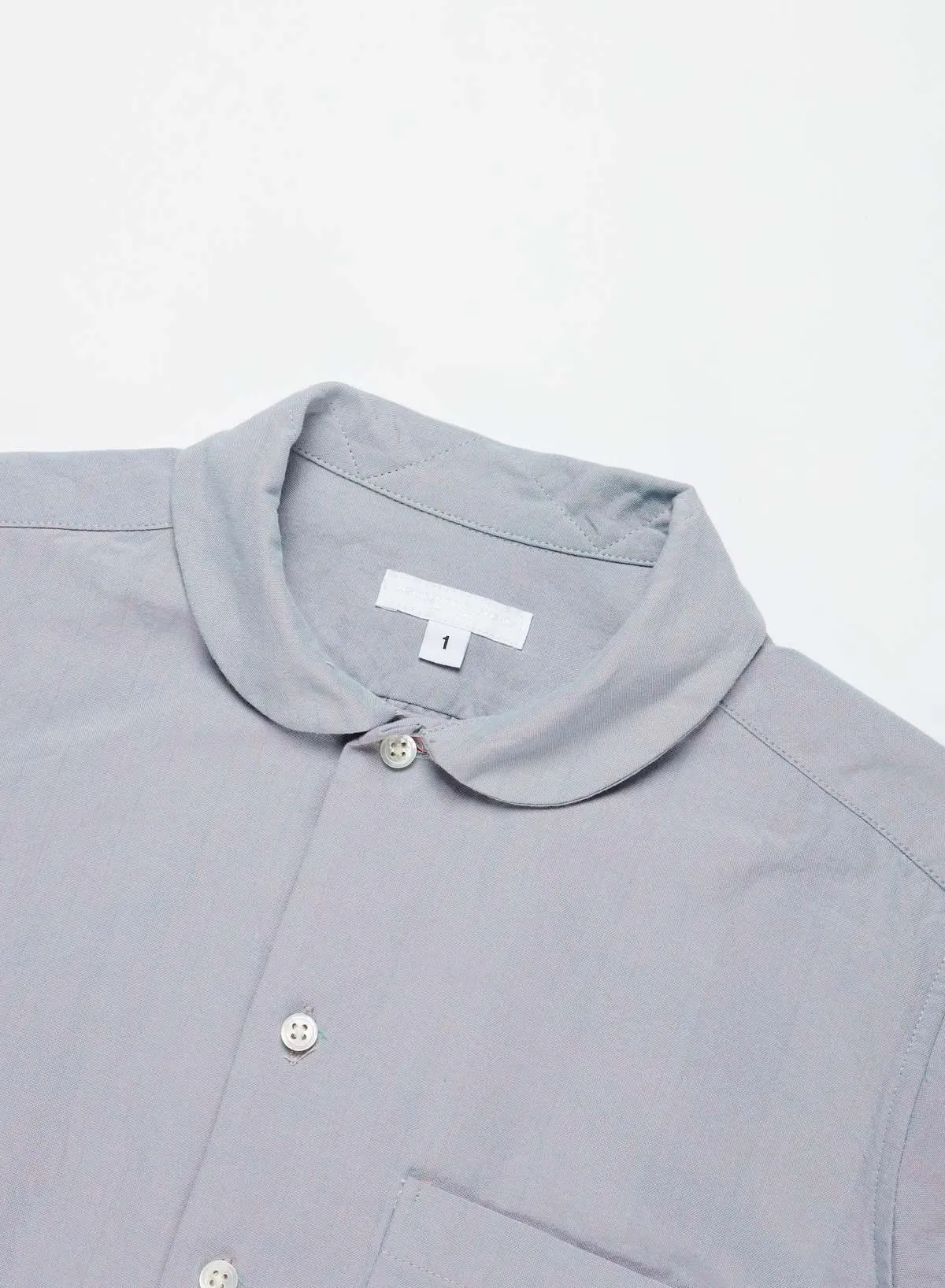 Engineered Garments - Rounded Collar Shirt in Blue Cotton Iridescent