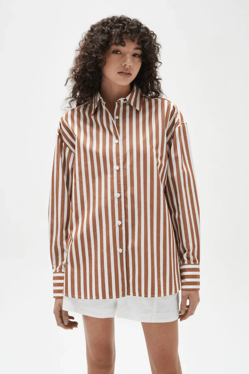 Everyday Poplin Shirt - Burnt Ochre Stripe