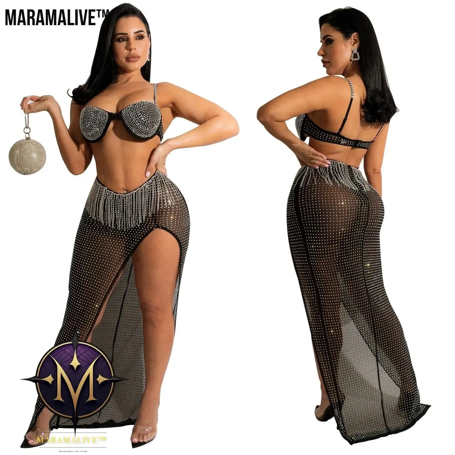 Fun & Flirty Women's Mesh Rhinestone Tassel Dress for the Beach