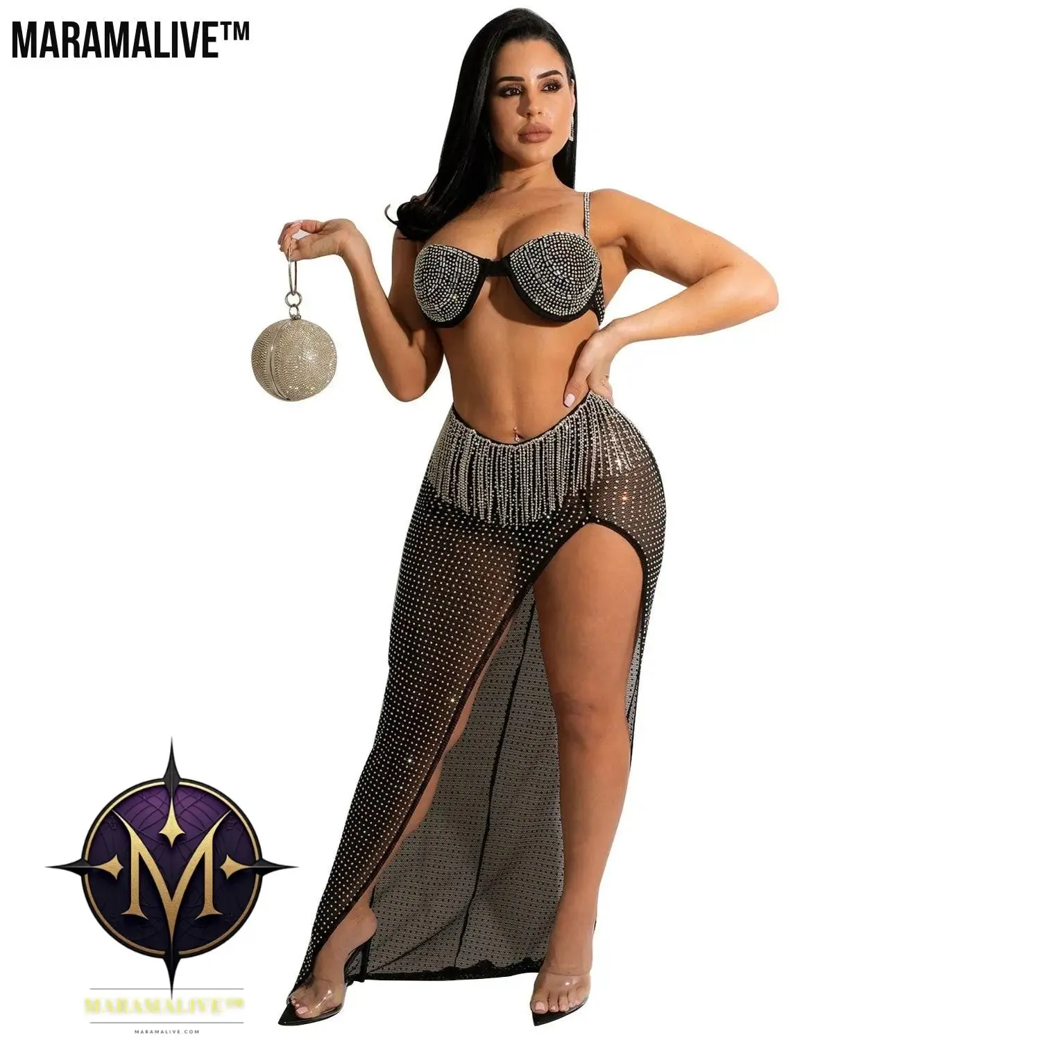 Fun & Flirty Women's Mesh Rhinestone Tassel Dress for the Beach