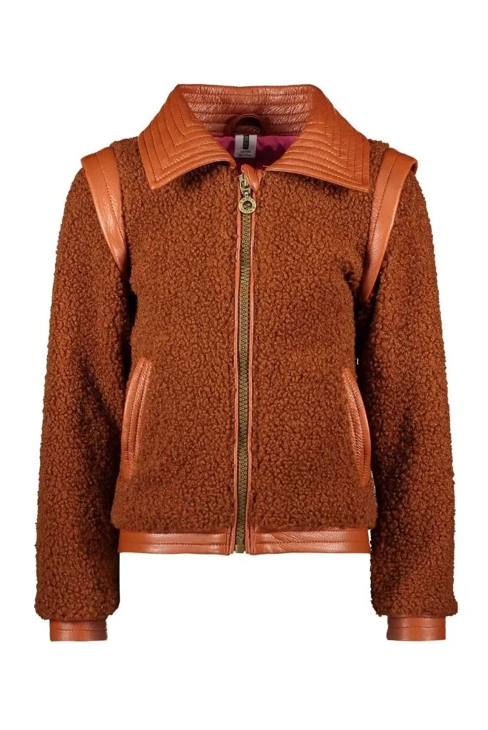 Girls Sherpa Zip Though Jacket in Brown