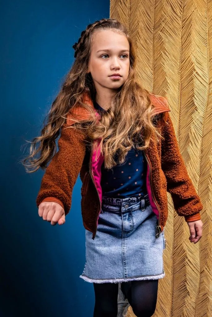 Girls Sherpa Zip Though Jacket in Brown