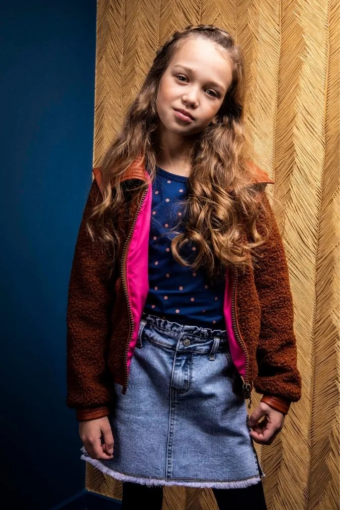 Girls Sherpa Zip Though Jacket in Brown