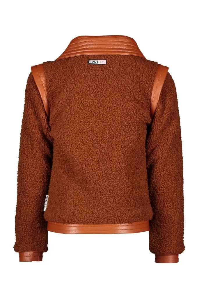Girls Sherpa Zip Though Jacket in Brown