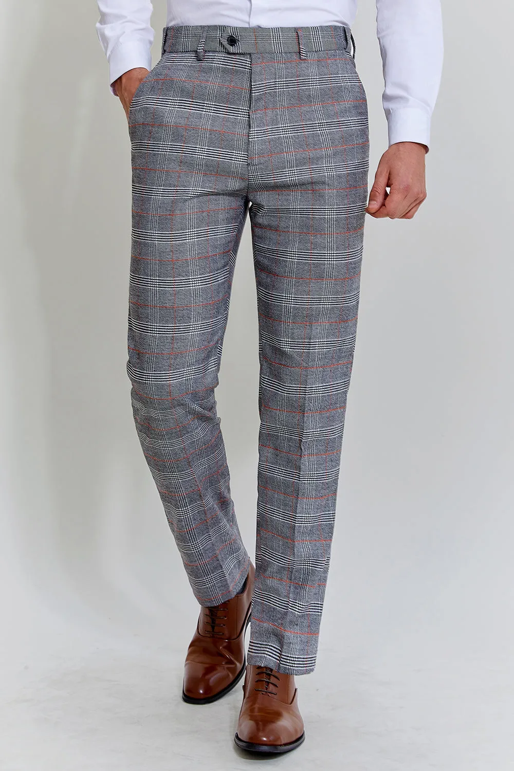 Grey Plaid Wide Peak Lapel 3 Piece Single Breasted Men's Suits