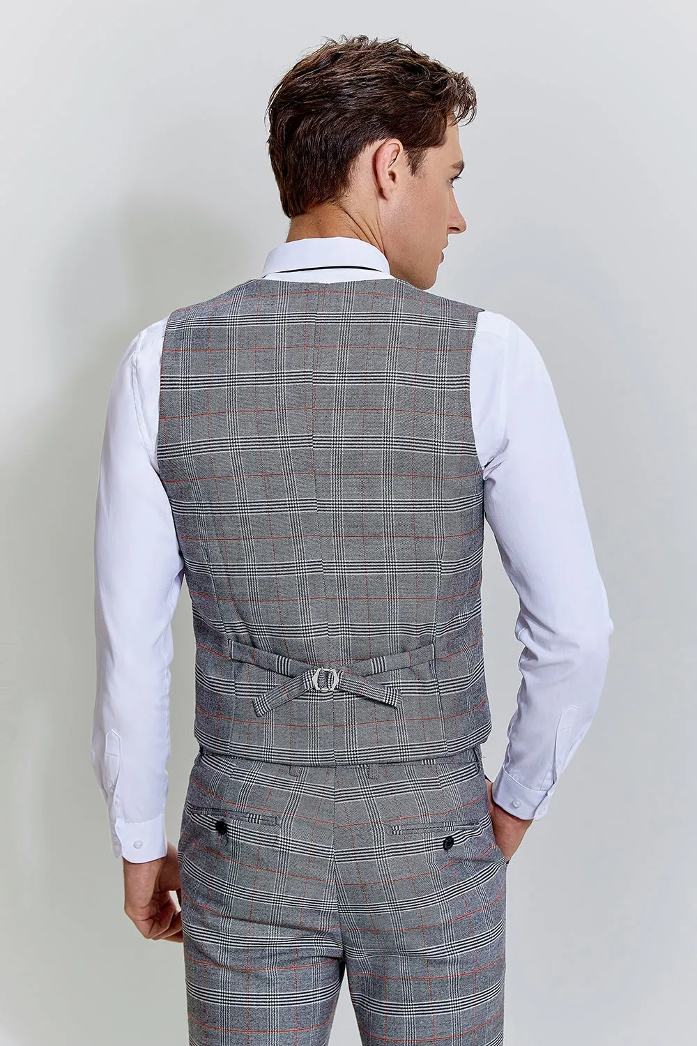 Grey Plaid Wide Peak Lapel 3 Piece Single Breasted Men's Suits