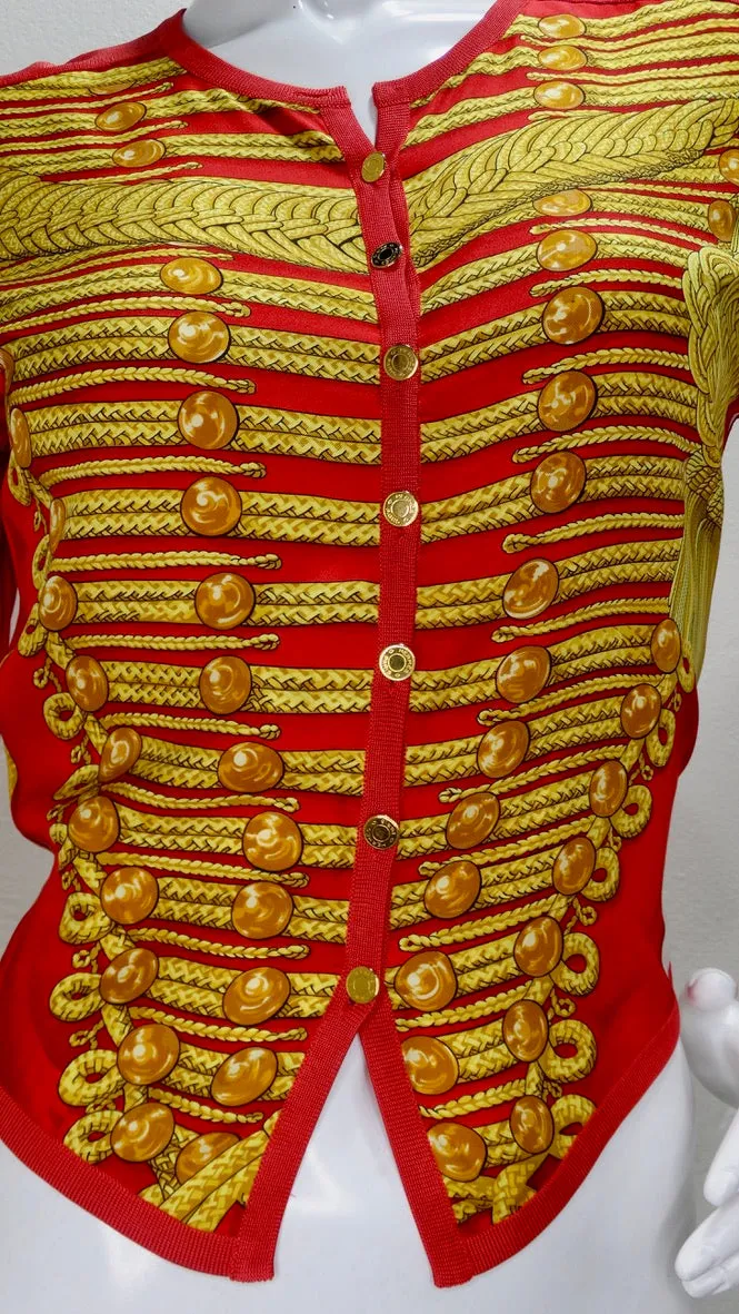 Hermes Hussar Print Silk Cardigan