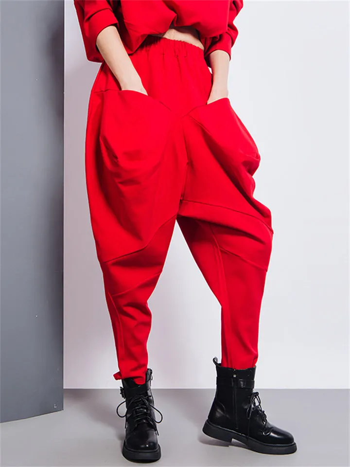 Hip-Hop Front Pocket Loose Harem Pants for Women