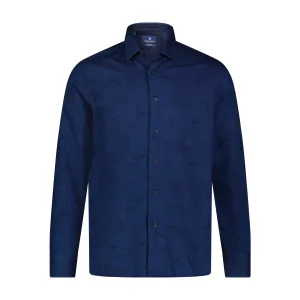 Indigo Denim Floral Jacquard Long Sleeve Shirt