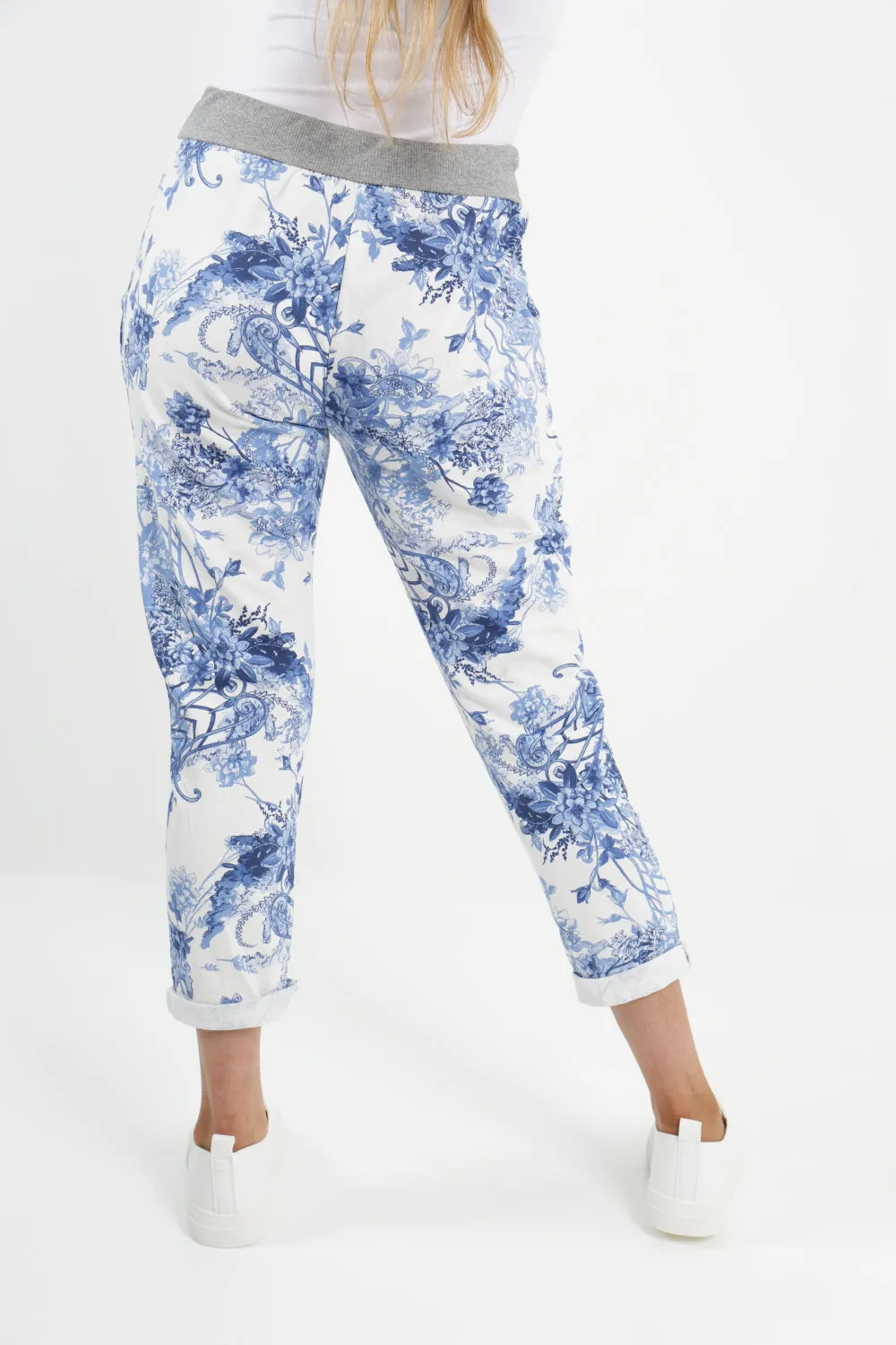 Italian Stretch Cotton Trousers ~ Blue Willow
