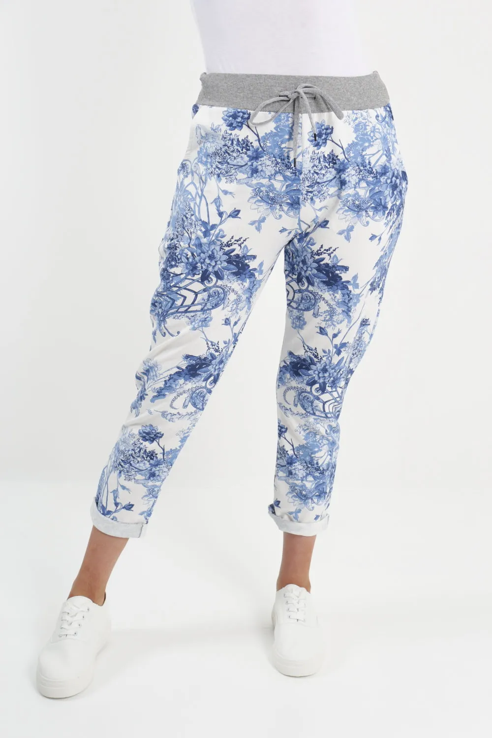 Italian Stretch Cotton Trousers ~ Blue Willow