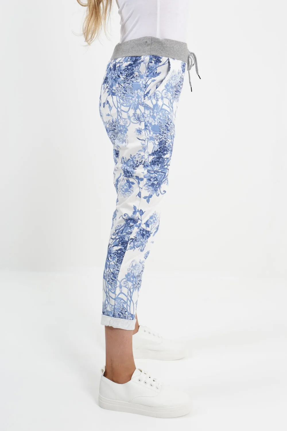 Italian Stretch Cotton Trousers ~ Blue Willow